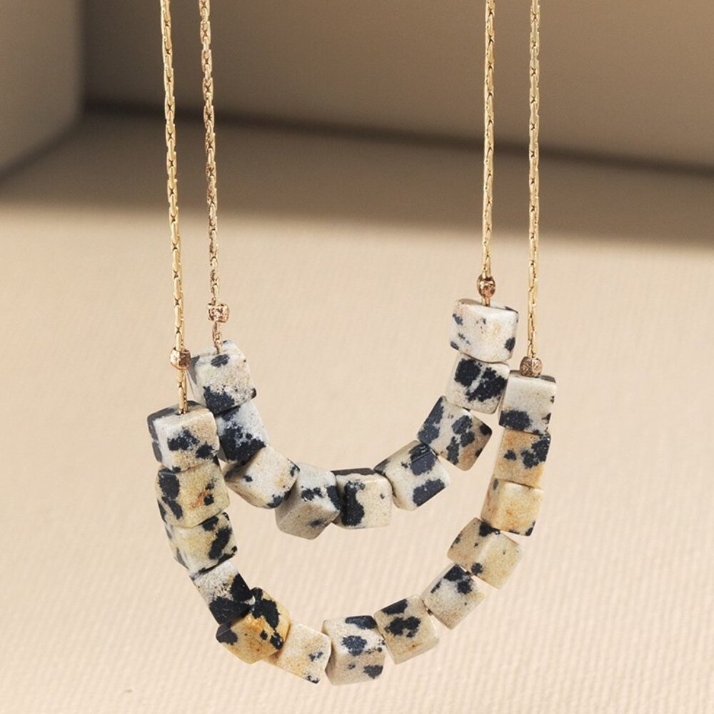 Dalmatian Stone Cube Layered Necklace